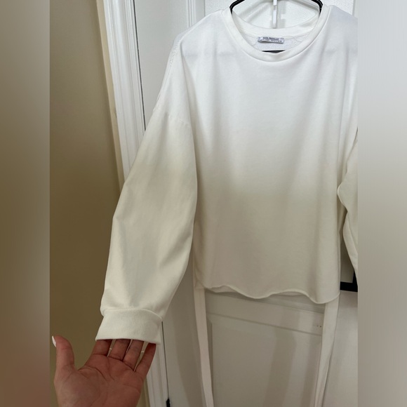 Zara lightweight sweatshirt with attached belt- wrap around-white-size M US - Picture 8 of 14
